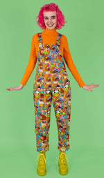Run and Fly X Katie Abey Weird and Wonderful Print Stretch Twill Cotton Dungarees