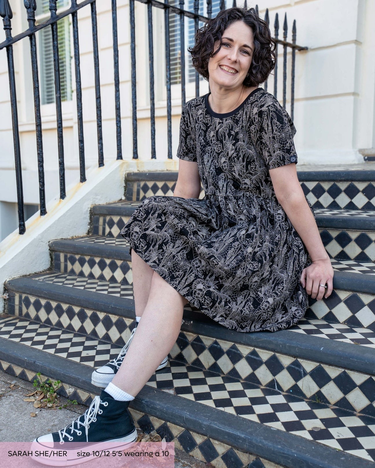 Black Floral Cobweb Smock Dress with Pockets by Rebel Romance
