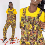 Midnight Blues Floral Print Stretch Twill Cotton Dungarees by Run and Fly