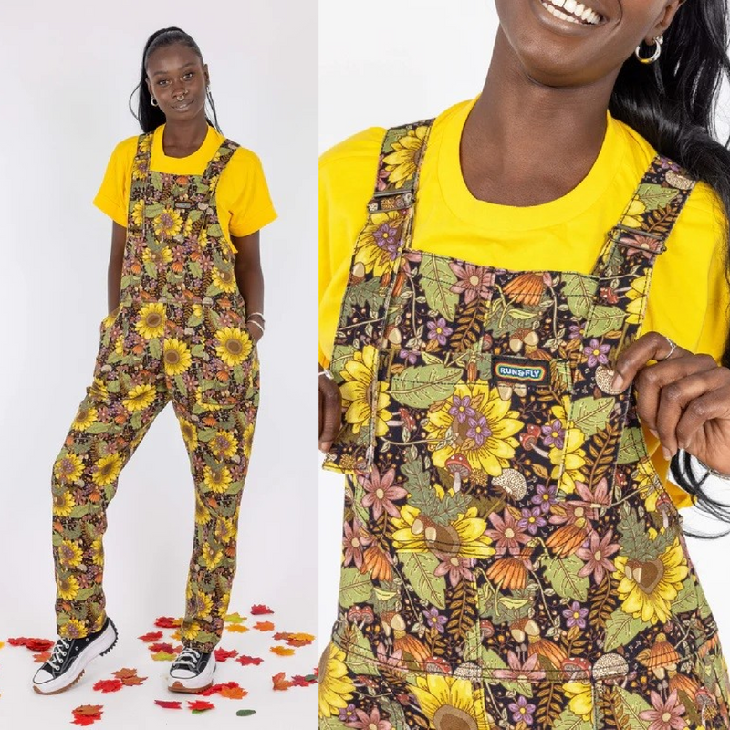 Midnight Blues Floral Print Stretch Twill Cotton Dungarees by Run and Fly