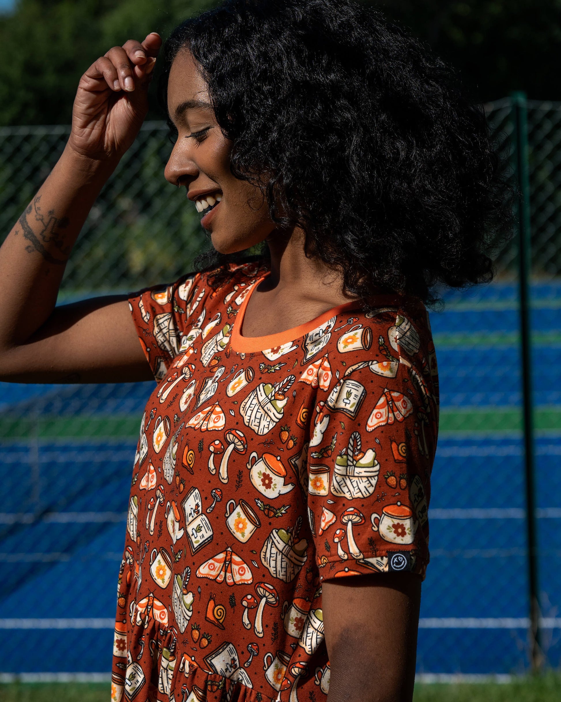 Mushroom Tea Party Print Smock Dress with Pockets by Rebel Romance