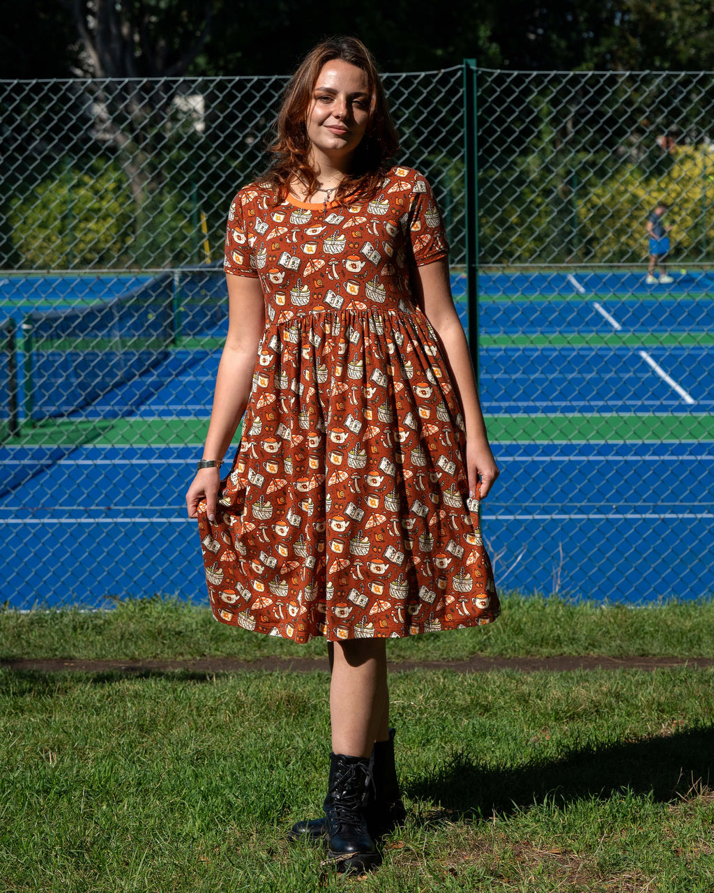 Mushroom Tea Party Print Smock Dress with Pockets by Rebel Romance