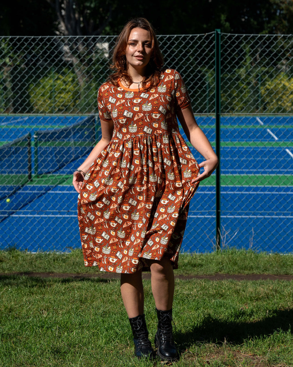 Mushroom Tea Party Print Smock Dress with Pockets by Rebel Romance