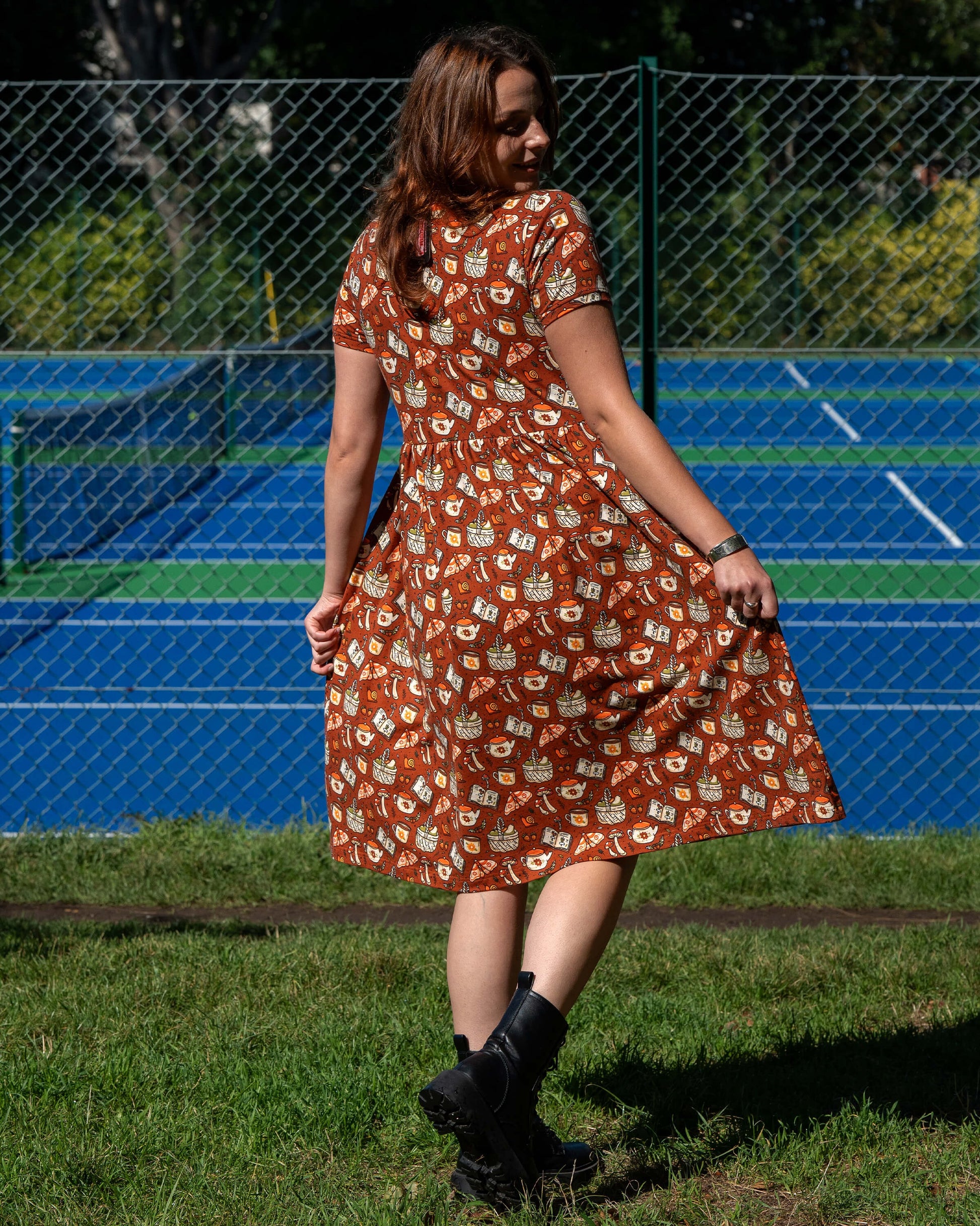 Mushroom Tea Party Print Smock Dress with Pockets by Rebel Romance