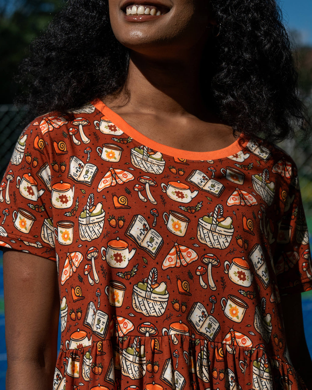 Mushroom Tea Party Print Smock Dress with Pockets by Rebel Romance