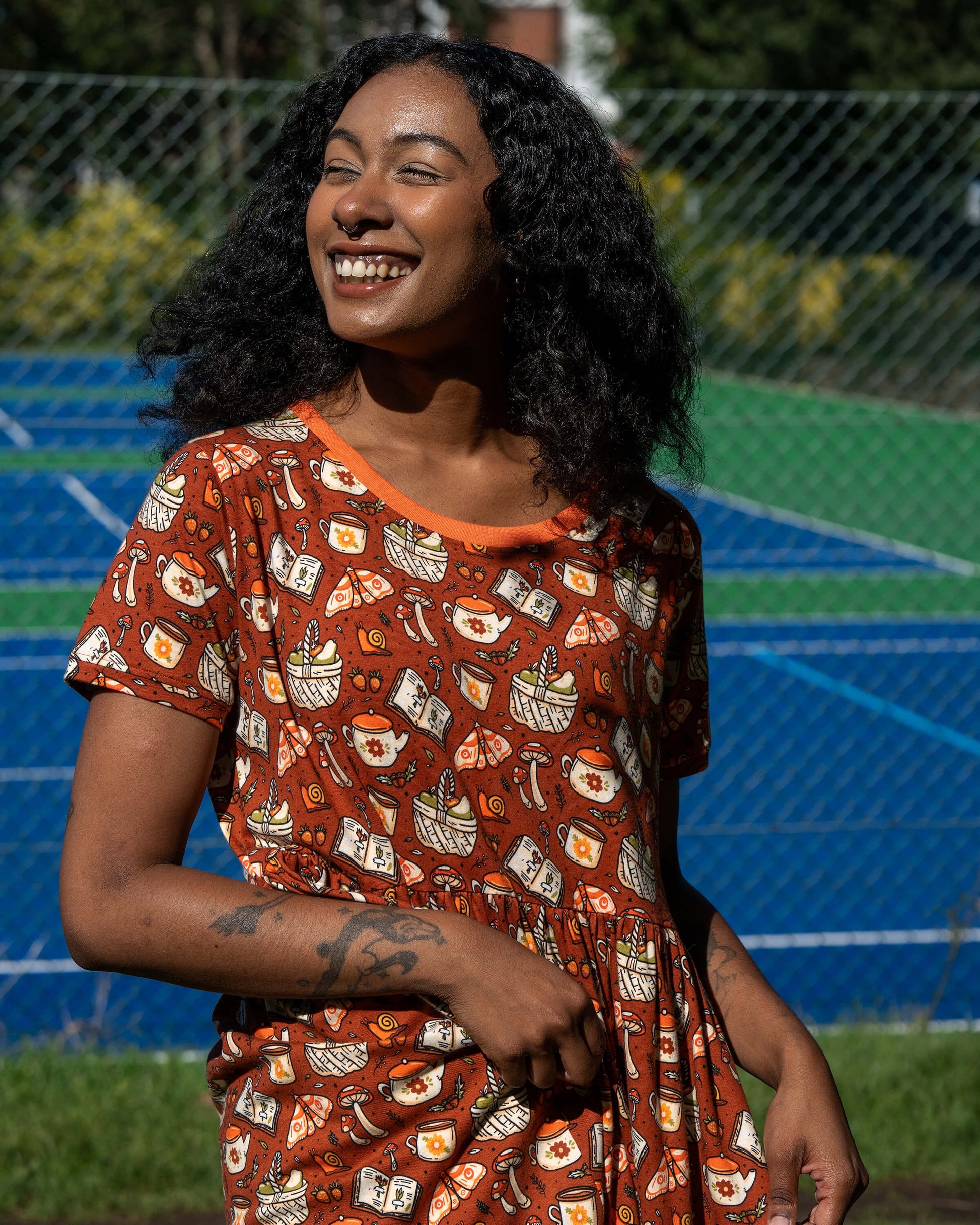 Mushroom Tea Party Print Smock Dress with Pockets by Rebel Romance