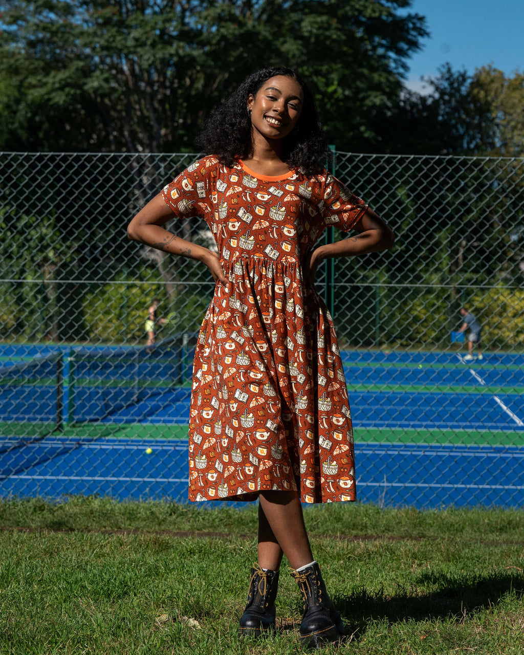 Mushroom Tea Party Print Smock Dress with Pockets by Rebel Romance