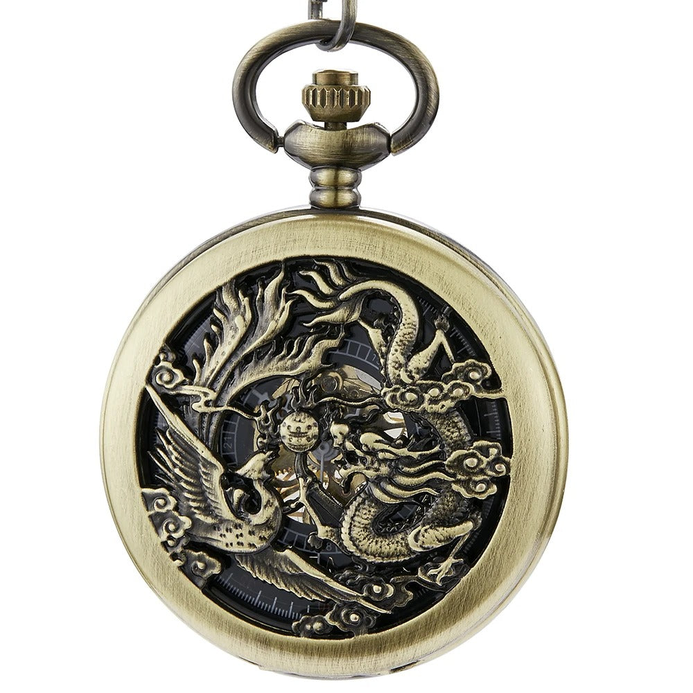 Chinese Dragon Mechanical Hand Wind Pocket Watch