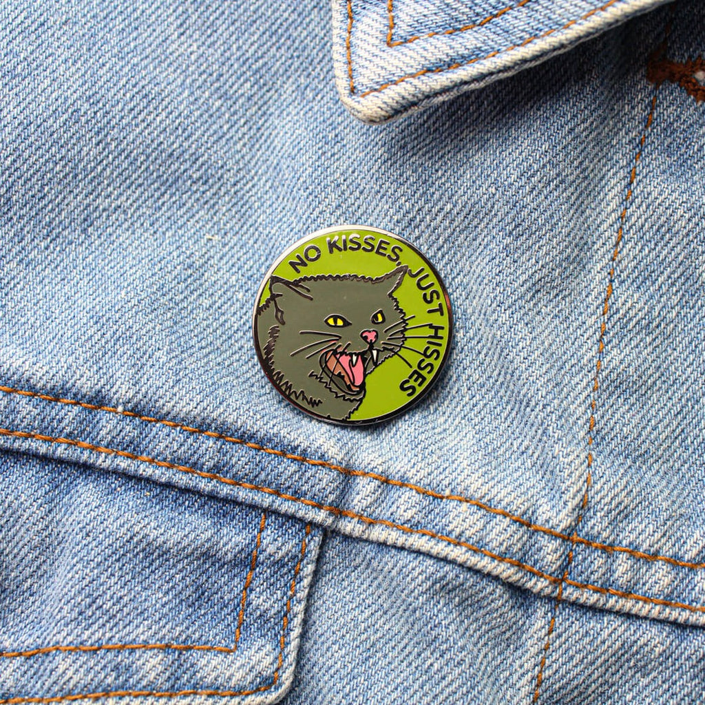 No Kisses Just Hisses Cat Enamel Pin Badge