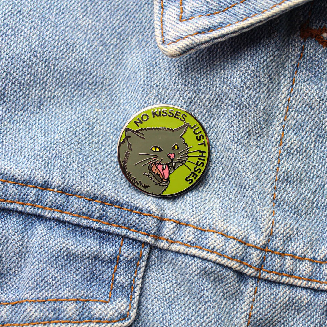No Kisses Just Hisses Cat Enamel Pin Badge