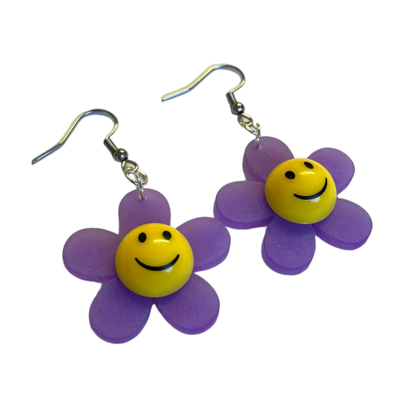Purple Happy Flower Earrings