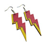 Pink Wooden Lightning Bolt Earrings