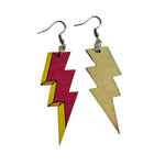 Pink Wooden Lightning Bolt Earrings