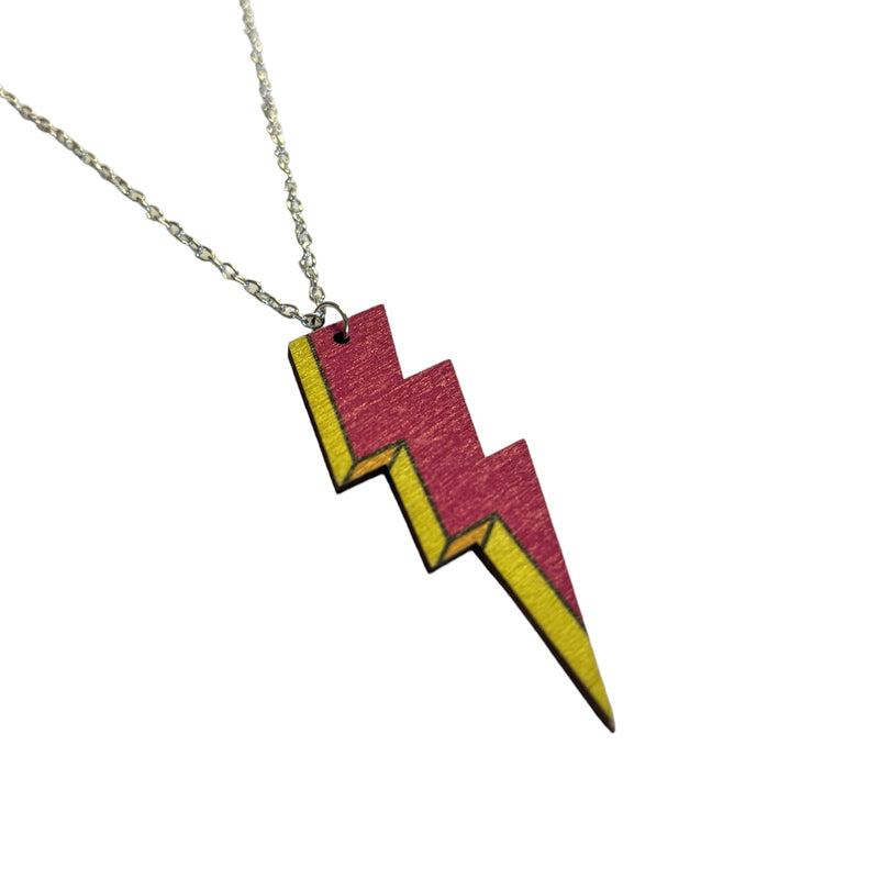 Pink Wooden Lightning Bolt Necklace