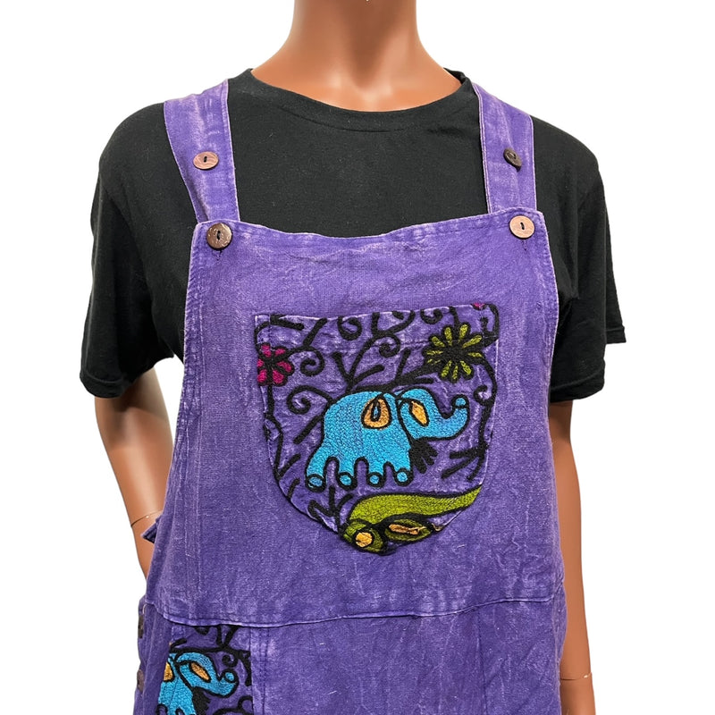 Purple Elephant Embroidered Pinafore Dress