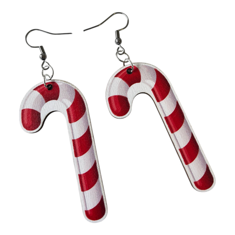 Christmas Wooden Candy Cane Earrings