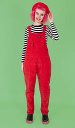 Red Stretch Corduroy Dungarees by Run and Fly