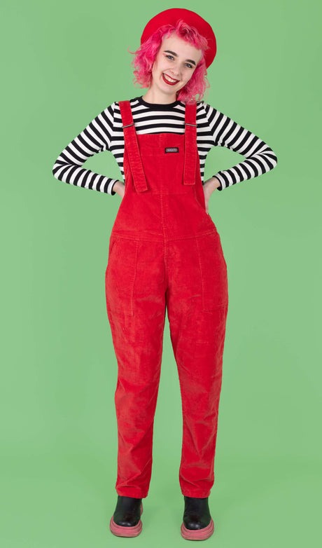 Red Stretch Corduroy Dungarees by Run and Fly