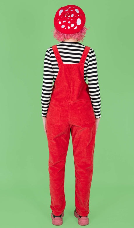 Red Stretch Corduroy Dungarees by Run and Fly