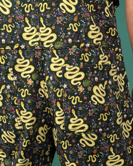 Serpent Garden Snake Print Twill Cotton Dungarees by Run and Fly
