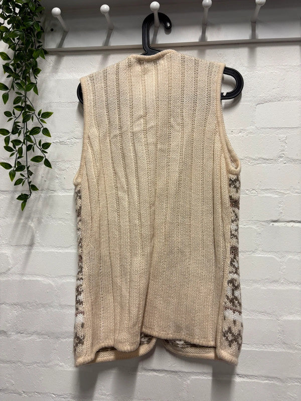 Knitted Vest Waistcoat Cottagecore 16 18 20 L/XL Beige Brown Fairisle