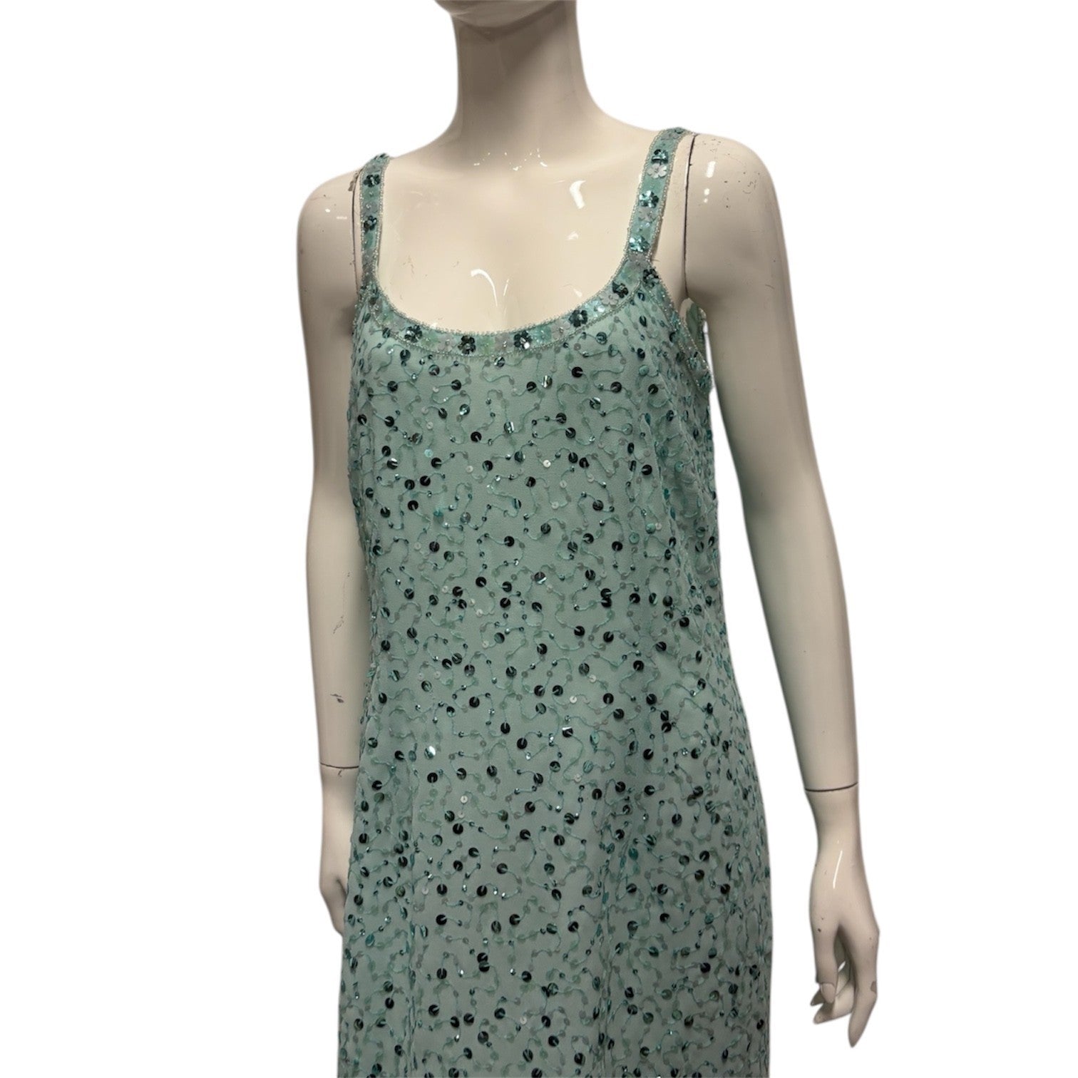 Vintage 90's y2k Dress 12 14 Light Turquoise Blue Sequin Party Prom Beaded Glam