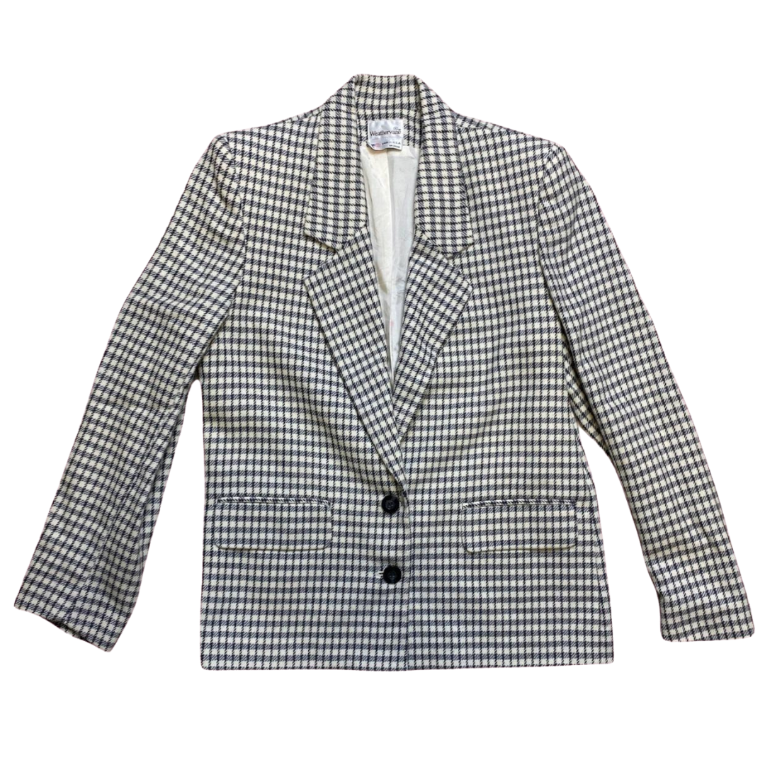 Vintage 80's Checked Blazer/Jacket Size S 8-10 Pure New Wool Checker Coat Smart