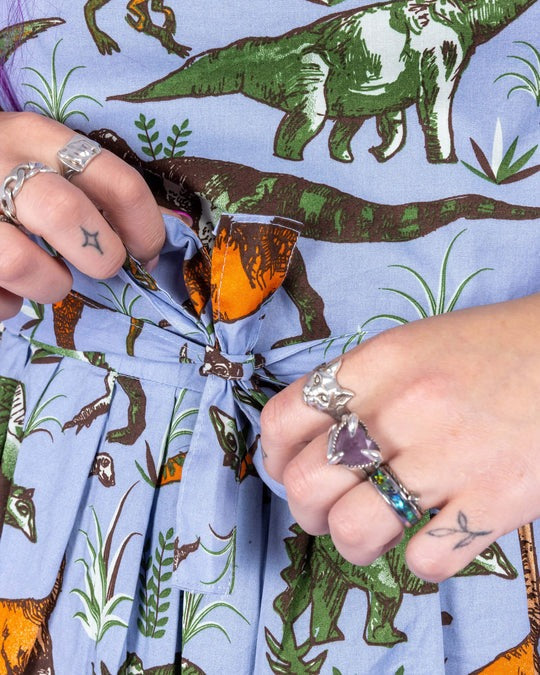 Jurassic Adventure Dinosaur Cotton Tea Dress with Pockets by Run and Fly
