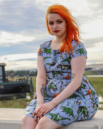 Jurassic Adventure Dinosaur Cotton Tea Dress with Pockets by Run and Fly