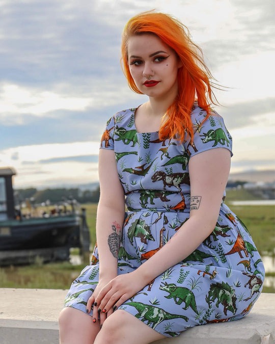 Jurassic Adventure Dinosaur Cotton Tea Dress with Pockets by Run and Fly