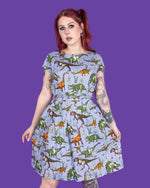 Jurassic Adventure Dinosaur Cotton Tea Dress with Pockets by Run and Fly