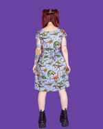 Jurassic Adventure Dinosaur Cotton Tea Dress with Pockets by Run and Fly