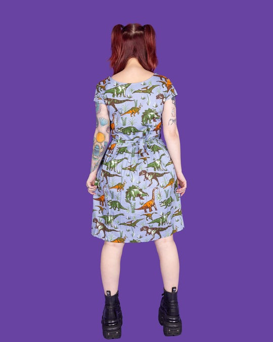 Jurassic Adventure Dinosaur Cotton Tea Dress with Pockets by Run and Fly