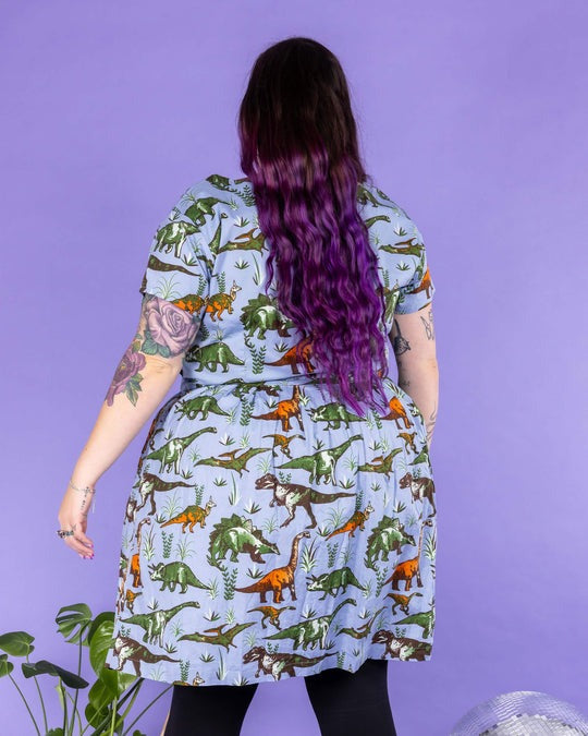 Jurassic Adventure Dinosaur Cotton Tea Dress with Pockets by Run and Fly
