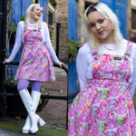 Run and Fly Pink Axolotl Print Flared Pinafore Dress