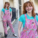 Axolotl Print Stretch Twill Cotton Dungarees by Run and Fly X The Mushroom Babes