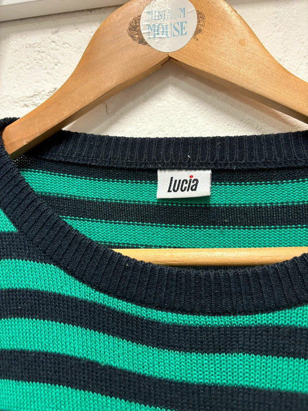 Vintage 80’s Stripy Jumper L 16 Striped Green Blue Retro