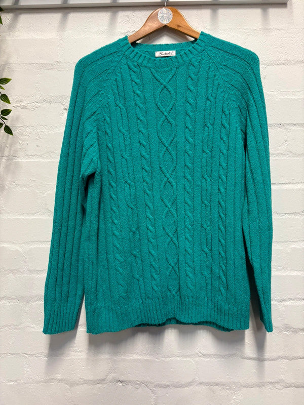 Vintage Green Cable Knit Jumper 18-20 L/XL Retro Cosy