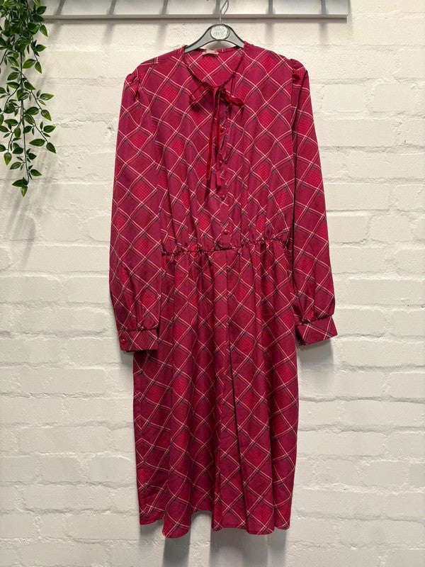 Vintage 80’s Pink Check Dress 10 12 Retro True MIDI Shirt