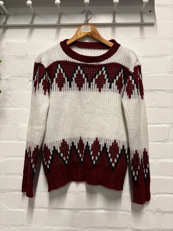 Vintage Jumper M 70’s Nordic Icelandic Style White Red