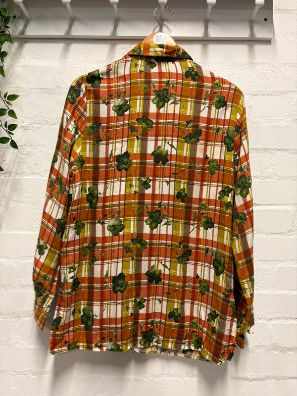 Vintage Shirt Leaf Print Patterned Blouse Cottagecore Retro