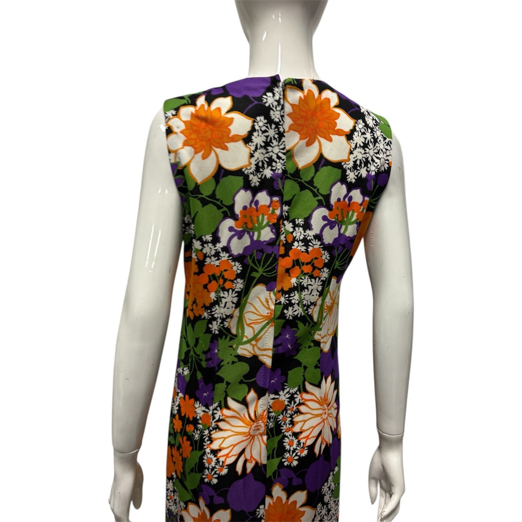 Vintage 60's 70's Maxi Dress 12 14 Bright Floral Hippy Boho Retro True Tropical