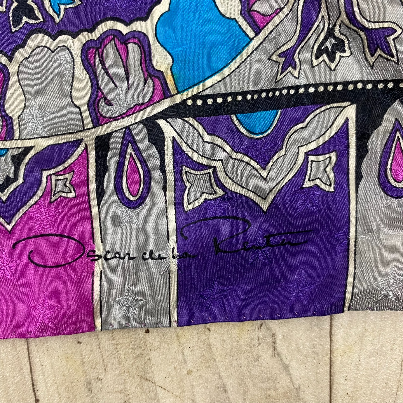 Oscar De La Renta Floral Silk Scarf Purple Pink Blue Designer Square Headscarf