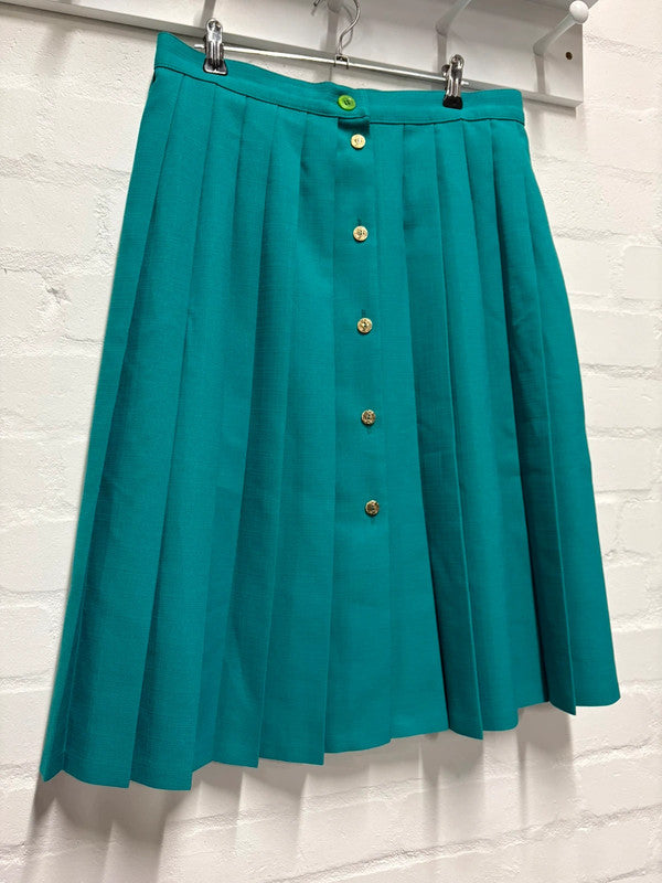 Vintage St Michael Skirt Teal Green Pleated Midi 12
