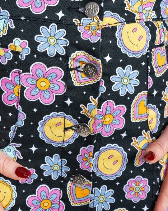 Bee Happy Print Button Front Skirt by Run and Fly