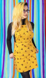 Bee Print Cotton Twill Dungaree Pinafore Dress by Run and Fly in Gold