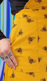 Bee Print Cotton Twill Dungaree Pinafore Dress by Run and Fly in Gold