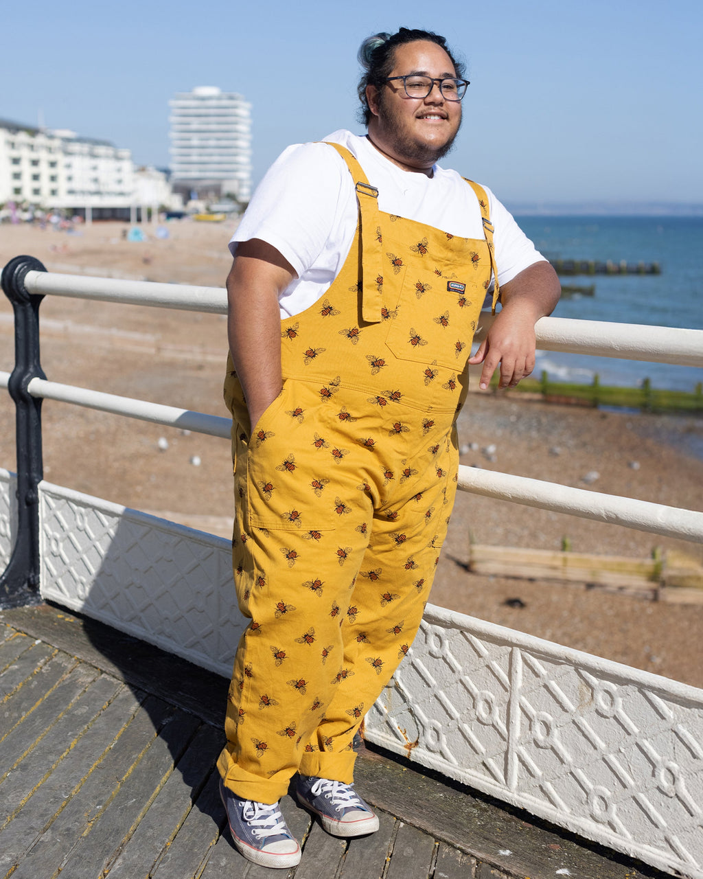 Gold Bee Print Dungarees in Twill Cotton by Run and Fly