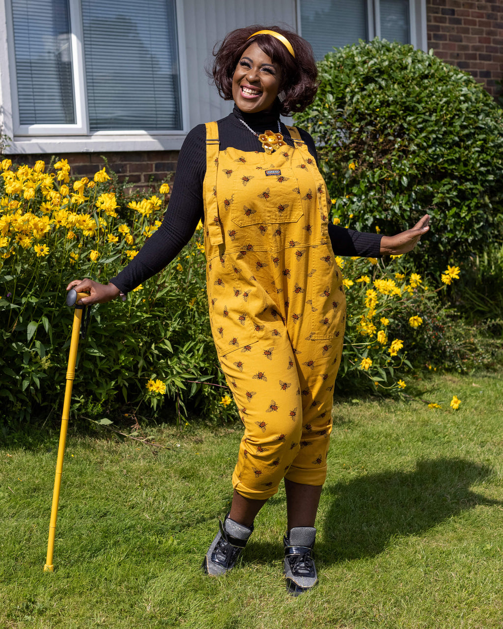 Gold Bee Print Dungarees in Twill Cotton by Run and Fly