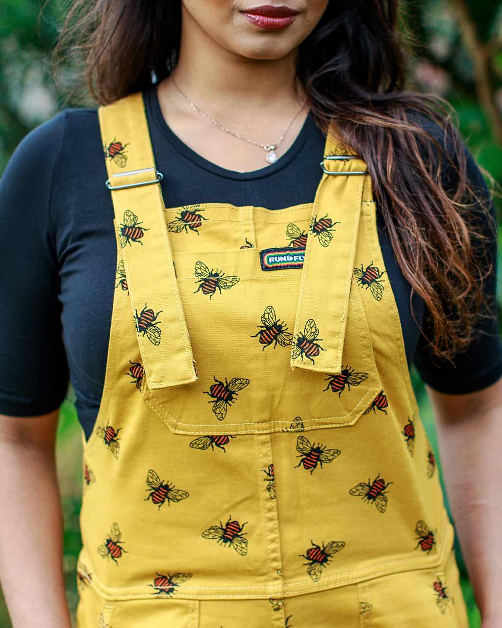 Gold Bee Print Dungarees in Twill Cotton by Run and Fly